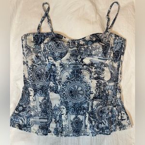 PrettyLittleThing blue renaissance structured corset top size:0